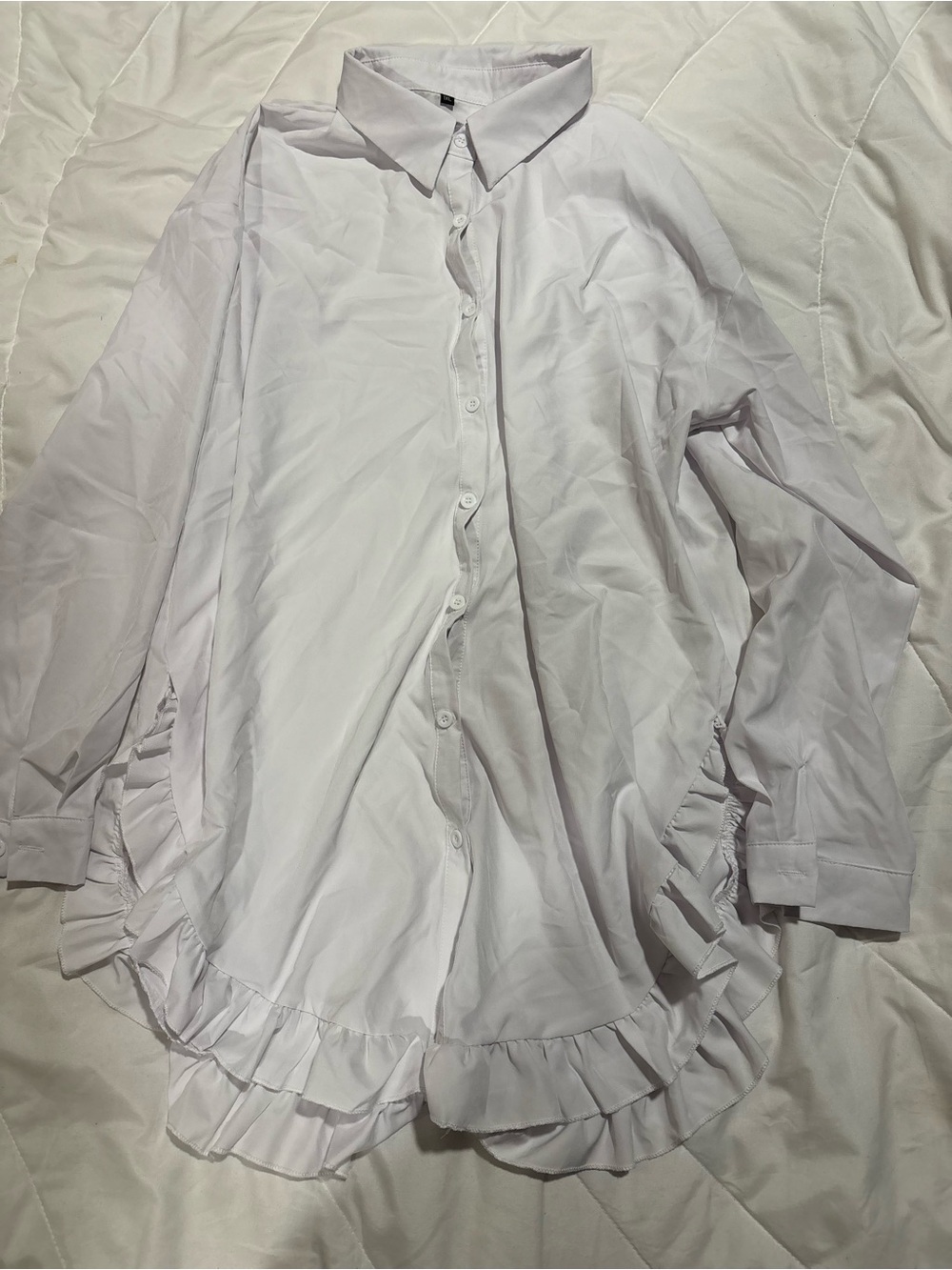 Women's Ruffle-Hem Button-Down Shirt Dress- White 1XL